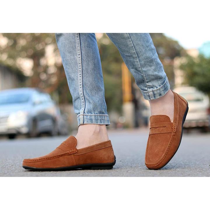 SHOEMONKIES Men's Suede Leather Moccasins Loafer, Tan, Black