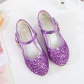 ULKNN Girls Purple High Heels For Kids Princess RED Leather Shoe Footwear Children's Party Wedding Shoes Round Toe 1-3CM.