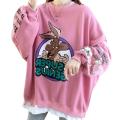 Autumn Winter Plus Velvet Casual Women Sweatshirt Harajuku Print Cartoon Big Bad Wolf Lady Clothes Lettersthin Pullover Female.