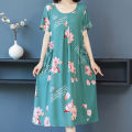 Sunnyheart Summer Dress Breathable Big Pockets Round Neck Mother Dress. 