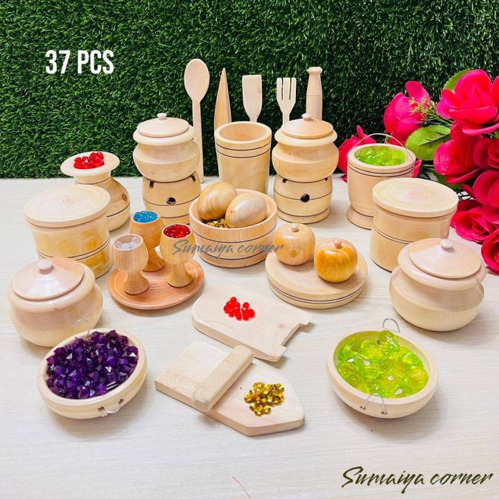 37 Pcs Wooden Kids Toy Set - Kids Cookware Set