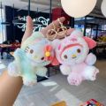 12 cm Sanrio colorful panda pendant kuromi plush key toy sticky hello kitty cinnamoroll melody soft filling my doll keychain.