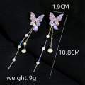 Trendy Korean Fashionable Crystal Butterfly Dangle Earrings Tassel Elegant Female Pearl Earings for Women Girl Party & Woman. 
