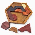 Hexagonal Wooden Puzzles IQ Game Educational Toys For Children Kids Adults Tangram Board IQ Brain Teaser Montessori Toys Gifts.