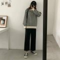 Cusual Pants Women Summer Ankle-length Loose Wide Leg Elastic High Waist Oversize Black Simple Comfortable Elegant Ladies Chic BQ. 