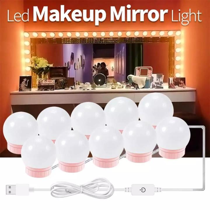 LED Make up Mirror Light Bulbs USB Hollywood Vanity Makeup Mirror Lights Bathroom Dressing Table Lighting Dimmable LED Wall Lamp