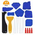 17 Pieces Caulking Tool Kit Silicone Sealant Finishing Tool Grout Scraper Caulk Remover and Caulk Nozzle and Caulk Caps (Blue). 