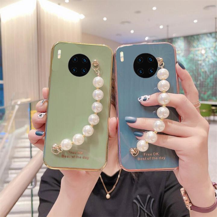 Case For Honor 50 Lite Soft Back Cover Transparent Plating Electroplating Shiny Cases + Pearl Bracelet for Honor 50 Lite cover