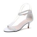 Women High Thin Heels Sandal Black White Metal Buckle Open Toe Party Ankle Strap Solid Dress Pump Shoes Salto Alto Feminino. 