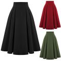 JAYCOSIN Women Fashion Skirt With Pockets Vintage High Waist Pleated Skirt Casual Solid Ankle-Length Vintage Skirt For Women. 