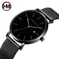 Japan Quartz Calendar Movement Ultra Thin Classic Golden Black Stainless Steel Band Waterproof Men's Top Brand Luxury Watches. 