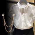 Silver White Stone Chain Brooches Shirt & Suit Collar.