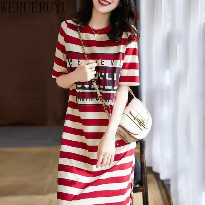 Striped%20Print%20Short%20Sleeve%20Midi%20Dress%20Summer%20Aesthetic%20Clothes%20Korean%20Fashion%20Casual%20Harajuku%20Dresses%20for%20Women%202023%20Vestidos%20-%20Image%204