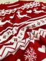 Women's Christmas Sweater Long Sleeve Crew Neck Pullover Red Color Block Knitwear. 