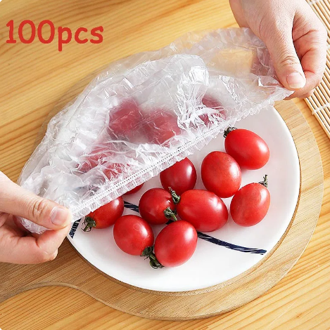 100pcs Disposable Plastic Wrap Tear-free Elastic Band Mouth Fresh-keeping Cover Bag Food-grade Household PE Set Vegetable Bag
