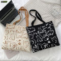 TandG Canvas Zipper Tote Bag with Cute Cats Design for Women Trendy Off-White.