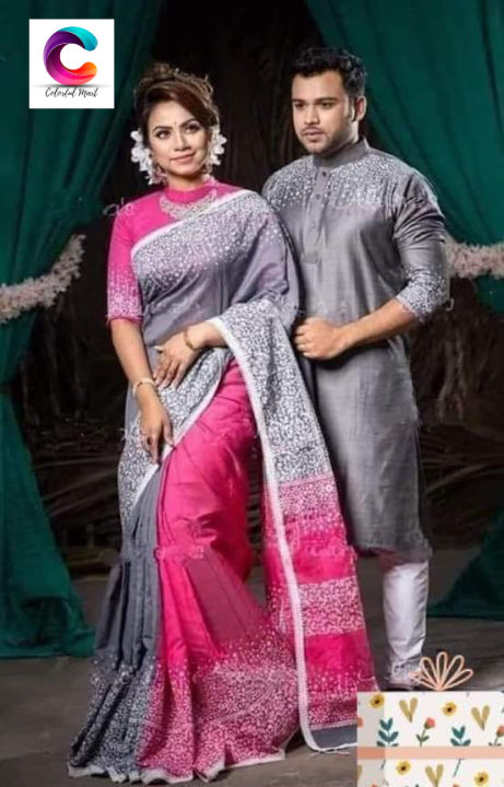 Occasional%20Dress/Couple%20Set/Matching%20Dress/Traditionally%20Dress/Sari%20And%20Panjabi%20-%20Image%202