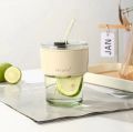 NEW 450ml Glass Cups With Cover+Straw+Leather Sleeveand,Reusable Boba Bottle, Iced Coffee Glasses, Travel Tumbler For Bubble Tea.