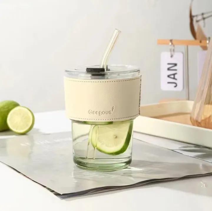 NEW%20450ml%20Glass%20Cups%20With%20Cover+Straw+Leather%20Sleeveand%EF%BC%8CReusable%20Boba%20Bottle,%20Iced%20Coffee%20Glasses,%20Travel%20Tumbler%20For%20Bubble%20Tea%20-%20Image%209