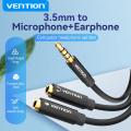 VENTION BBVBY 4 Pole 3.5mm Male to 2*3.5mm Female Stereo Splitter Cable - 0.3 Meter. 