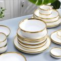 【Cathery Baby Store】Gilt Rim White Porcelain Dinner Plate Set Kitchen Plate Tableware Dishes Noodles Bowl Mug Cutlery Set 1p.