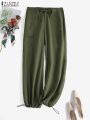 ZANZEA Fashion Cargo Pants Women Streetwear Wide Leg Jogger Pant 2022 Autumn Korean Style Drawstring Pockets Long Trousers Femme.