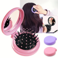 Mini Foldable Hair Brush With Mirror For Women and Girls.