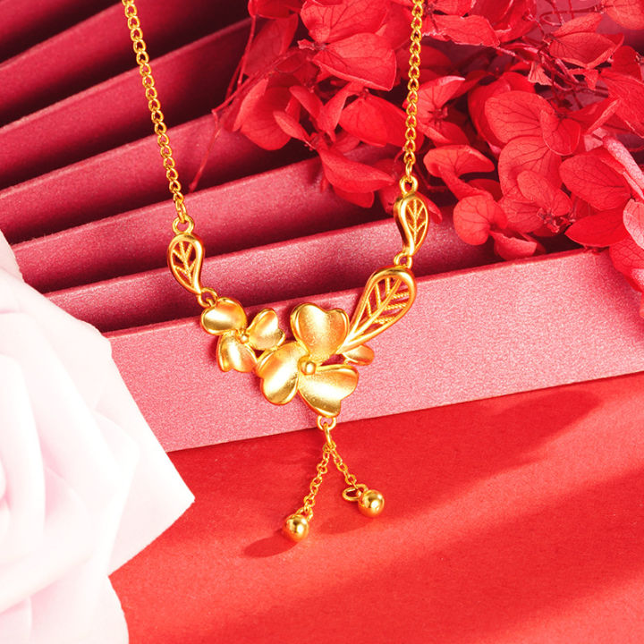 Ancient%20method%20sand%20gold%20twin%20flower%20clover%20flower%20leaf%20necklace%20does%20not%20fade%20for%20a%20long%20time,%20niche%20temperament%20design%20jewelry%20women's%20wholesale%20-%20Image%202