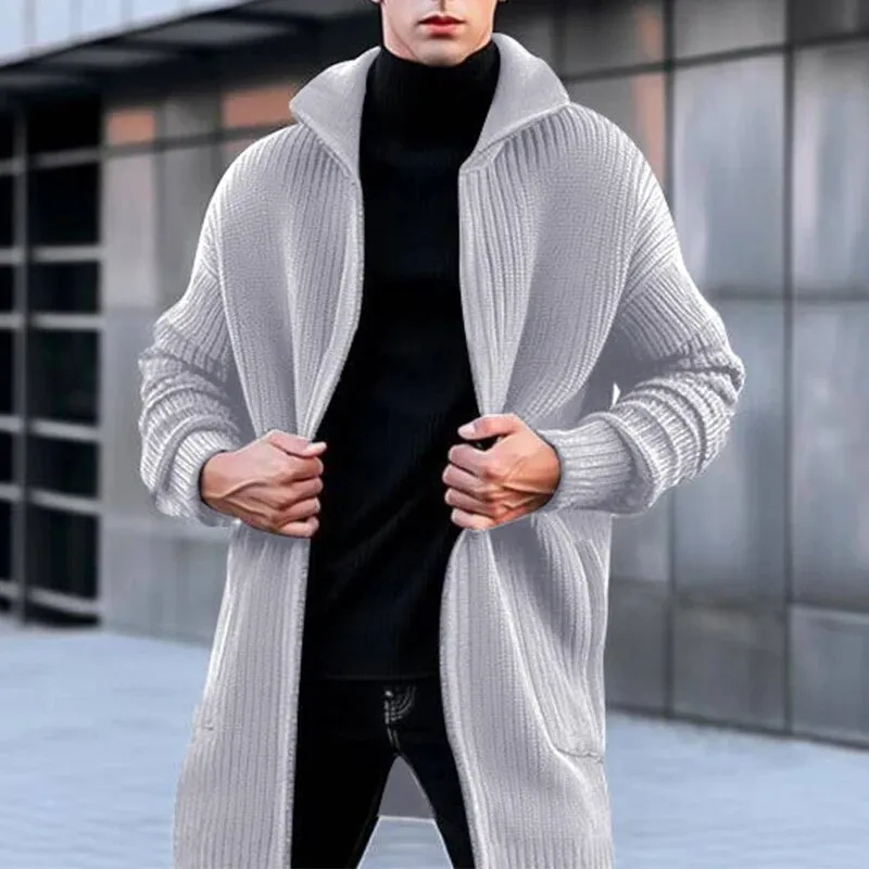 Knitted Overcoats Men Sweater Cardigan Winter Warm Casual Long