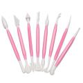 8pcs/Set Sculpture Sugar Modeling Cutter Smoother Polymer Clay Mold Fondant Flower Gum Paste Decorating Pen Tool Kit. 