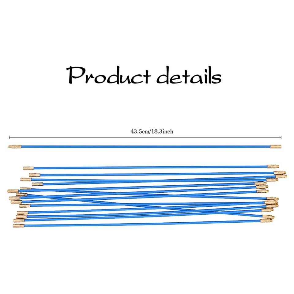 50' Fiberglass Fish Tape Running Wire Cable Rods Coaxial Electrical Connectable Fish Tape Pull Push Kit With Hook And Hole Kit In Transparent Tube, Yellow 50' Fiberglass Fish Tape Running Wire Cable Rods Coaxial Electrical Connectable Fish Tape Pull Push Kit With Hook And Hole Kit In Transparent Tube, Yellow