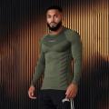 Spring and autumn new youngla men's long-sleeved T-shirt gym exercise fitness quick-drying breathable elastic bottoming shirt.