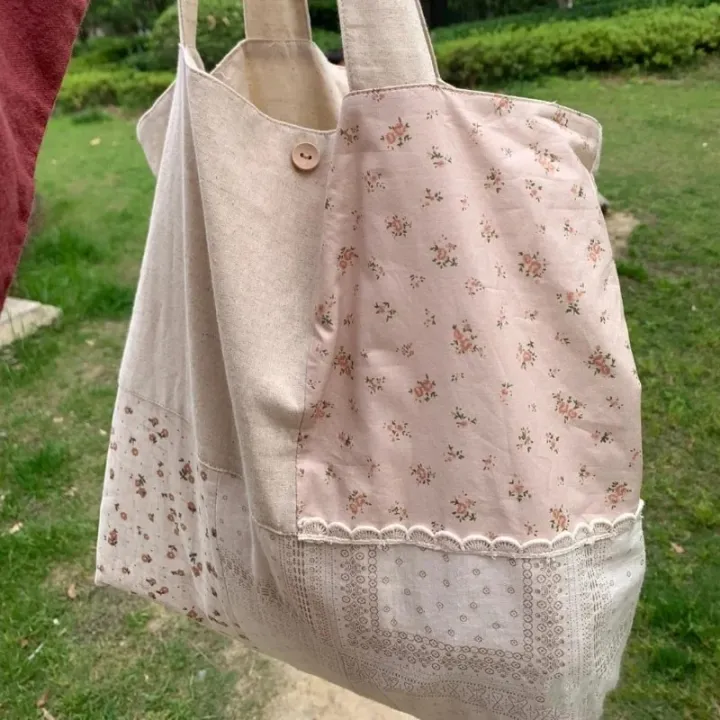 Patchwork%20Contrast%20Color%20Flower%20Print%20Shoulder%20Handbags%20Fashion%20Y2k%20Underarm%20Bag%20High-capacity%20Women%20All%20Match%20Canvas%20Tote%20Bags%20-%20Image%204