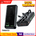Tranyoo | T-K17 | 20000mAh Power Bank | 22.5W Fast Charging | Built-in Type-C & Lightning Cables | LED Display | Dual USB Output | Portable Charger for Android & iPhone.