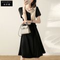 Women's Summer Dress 2024 New Patchwork High-End Temperament High-Grade Satin Lace-up Slimming Midi Dress. 