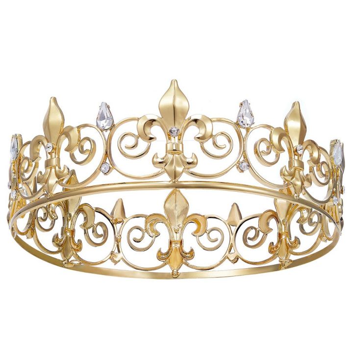 (NEW)OIMG Royal King Crown For Men - Metal Prince Crowns And Tiaras Full Round Birthday Party Hatsmedieval Accessories Gold