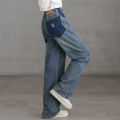 Girls spring jeans 2024 new girls spring and autumn elastic waist fashion retro loose wide-leg pants. 