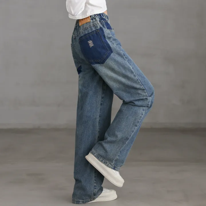 Girls%20spring%20jeans%202024%20new%20girls%20spring%20and%20autumn%20elastic%20waist%20fashion%20retro%20loose%20wide-leg%20pants%20-%20Image%204