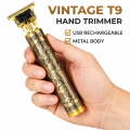 Vintage T9 Hair Trimmer – Professional Cordless Rechargeable Metal Body Hair Cutting Machine with Stainless Steel T-Blade, Precision Beard, Hair & Mustache Clipper for Men.