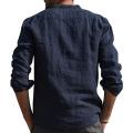2021 Men Casual Shirts Solid Color V Neck Long Sleeve Shirt Simple Button Pocket Top Cotton Linen Skin-friendly Daily Wear Shirt.