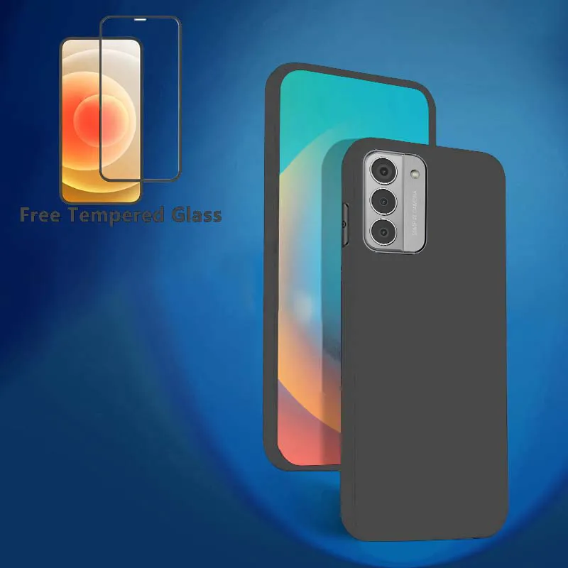 AQGG Custodia + Vetro Temperato per Nokia G42 (6.56) Cover Case Black TPU Morbido Silicone Bumper -Protezioni per Lo Schermo - Fiore Rosa