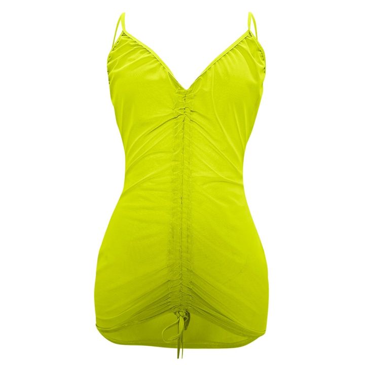 Womens%20swimwear%20Cover-Ups%20drawstring%20Mini%20Dress%20Lady%20Sheer%20Mesh%20Summer%20Beach%20Bodycon%20Party%20Bikini%20Wraps%20Cover%20Ups%20Mini%20Dress%20-%20Image%207