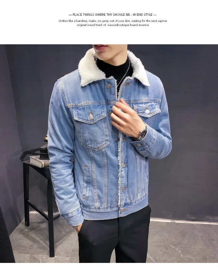 Men Denim Winter Jackets Fleece Warm Jean Jackets High Quality