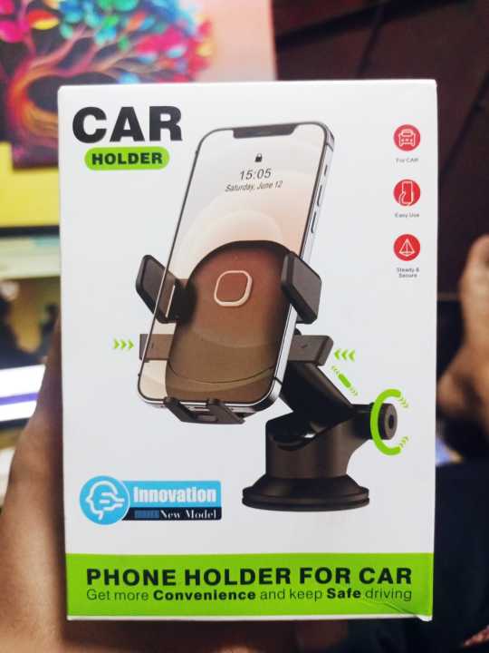 Car Phone Holder with Strong Suction Cup - 360 Degree Rotation Adjustable Mount for Dashboard & Windshield