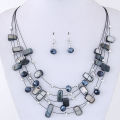 AliExpress wish exaggerated versatile crystal turquoise shell mix multi-layer necklace earrings set women's jewelry.