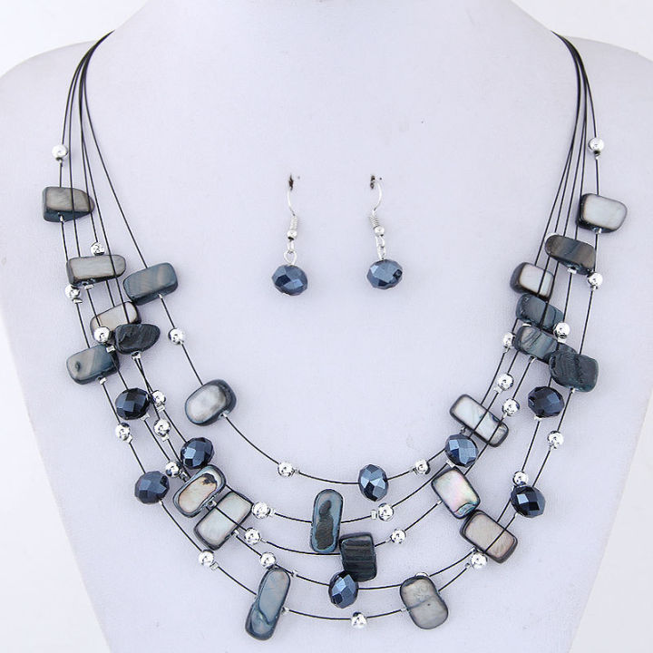 AliExpress%20wish%20exaggerated%20versatile%20crystal%20turquoise%20shell%20mix%20multi-layer%20necklace%20earrings%20set%20women's%20jewelry%20-%20Image%202