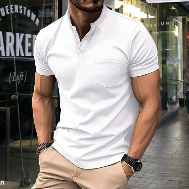 Summer%20New%20Men'S%20Polo%20Short%20Sleeve%20Lapel%20Button%20Solid%20Color%20Oversized%20Polo%20Shirt%20Fashion%20Casual%20Top%20-%20Image%204