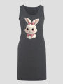 rabbit drinkprinting Women Slim Long Dress Summer Sleeveless Bodycon Dresses Vacation Beach Outfits Casual Party.