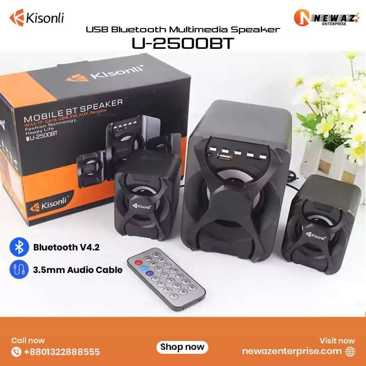 KISONLI U2500BT USB 2.1 Computer Bluetooth Speaker with FM TF AUX Remote Control 5 Watt SPELL