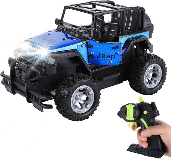 RC Truck Jeep, 4WD Off-Road Remote Control Car SUV with Light Metal Racing Vehicle Toy Car with Spring SuspensionDoor OpenStorage Case for Kids Boys